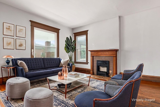356 E 20th Ave, Columbus, OH 43201 - living area with wood finished floors and a tiled fireplace