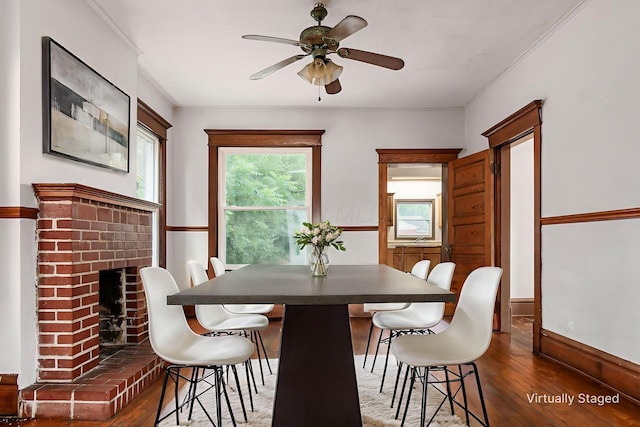 356 E 20th Ave, Columbus, OH 43201 - dining space with dark wood-style flooring, a ceiling fan, and plenty of natural light
