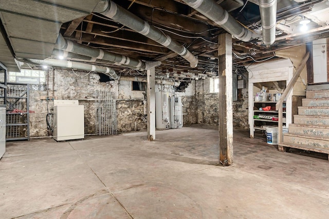 356 E 20th Ave, Columbus, OH 43201 - below grade area featuring washer / clothes dryer, water heater, and stairs