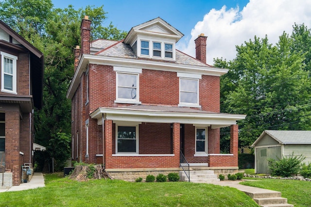 356 E 20th Ave, Columbus, OH 43201 - american foursquare style home with a chimney, brick siding, a high end roof, and covered porch