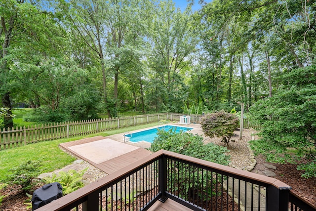 175 Academy Woods Dr, Columbus, OH 43230 - view of swimming pool featuring a fenced backyard, a wooden deck, and a patio