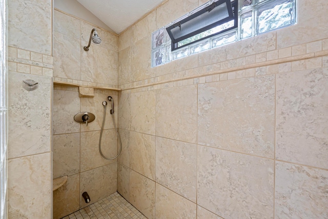 175 Academy Woods Dr, Columbus, OH 43230 - full bath featuring lofted ceiling, a tile shower, and healthy amount of natural light