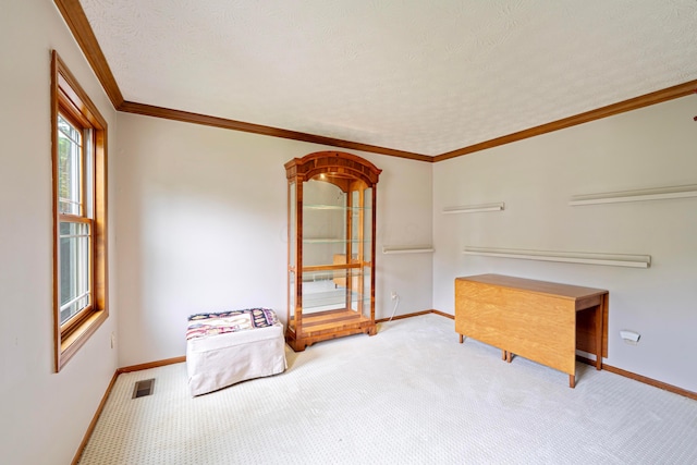 175 Academy Woods Dr, Columbus, OH 43230 - unfurnished bedroom with carpet flooring, a textured ceiling, and crown molding
