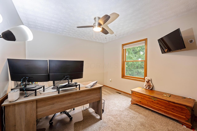175 Academy Woods Dr, Columbus, OH 43230 - office with light carpet, a ceiling fan, and a textured ceiling
