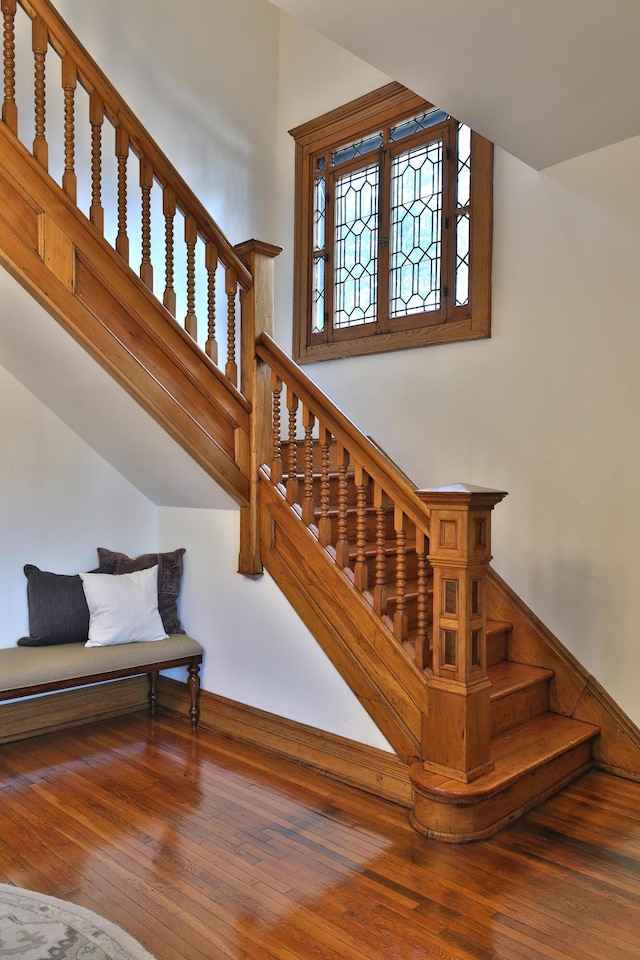 398 W 5th Ave, Columbus, OH 43201 - staircase with hardwood / wood-style floors