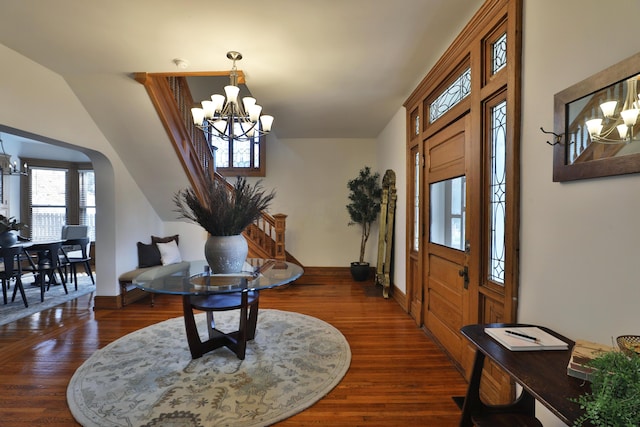 398 W 5th Ave, Columbus, OH 43201 - foyer with a chandelier and dark wood-style floors