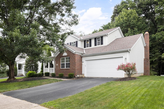6258 Tetlin Field Dr, New Albany, OH 43054 - traditional-style home featuring asphalt driveway, a chimney, a shingled roof, a front lawn, and a garage