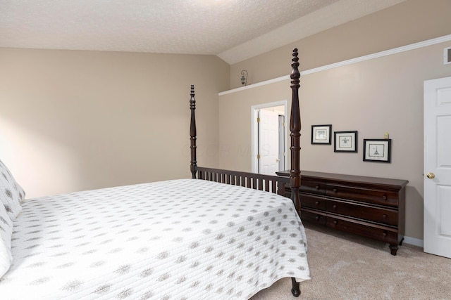 6258 Tetlin Field Dr, New Albany, OH 43054 - bedroom with light carpet, vaulted ceiling, and a textured ceiling