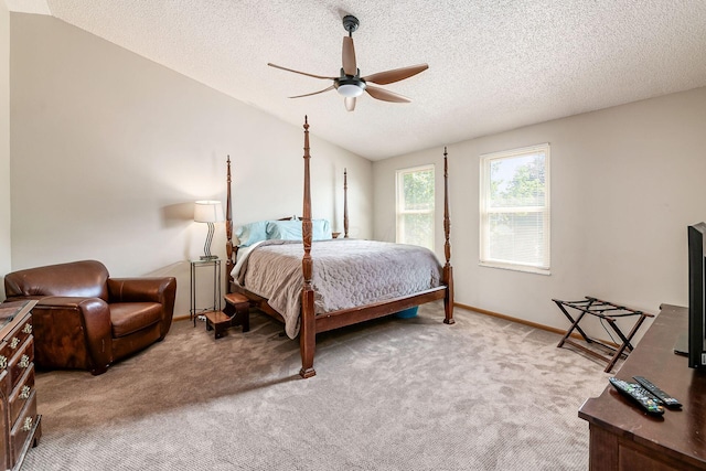 4224 Eagle Head Dr, Columbus, OH 43230 - bedroom featuring light carpet, lofted ceiling, a textured ceiling, and ceiling fan