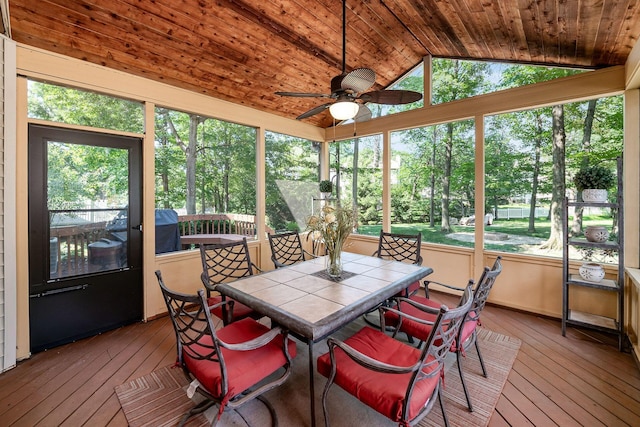 4224 Eagle Head Dr, Columbus, OH 43230 - sunroom featuring ceiling fan, lofted ceiling, and healthy amount of natural light