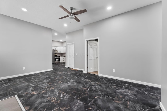 1612 Cole St, Columbus, OH 43205 - unfurnished living room with a ceiling fan, recessed lighting, and dark marble finish flooring