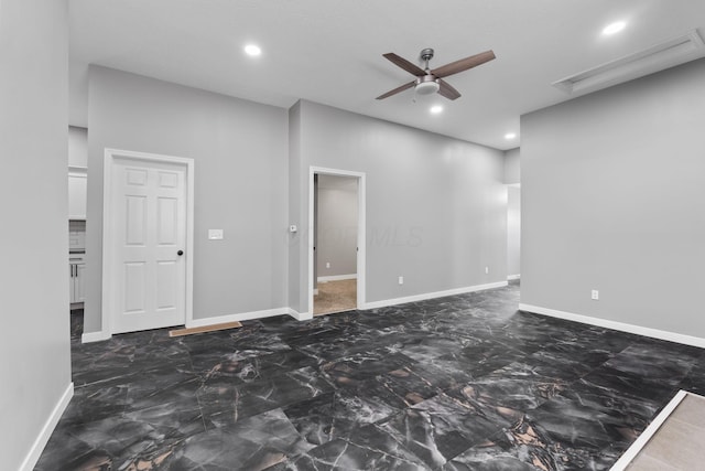 1612 Cole St, Columbus, OH 43205 - unfurnished room with a ceiling fan, recessed lighting, and dark marble finish flooring
