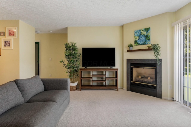 4109 Blendon Way Dr Unit 99E, Columbus, OH 43230 - living room featuring carpet flooring, a glass covered fireplace, and a textured ceiling