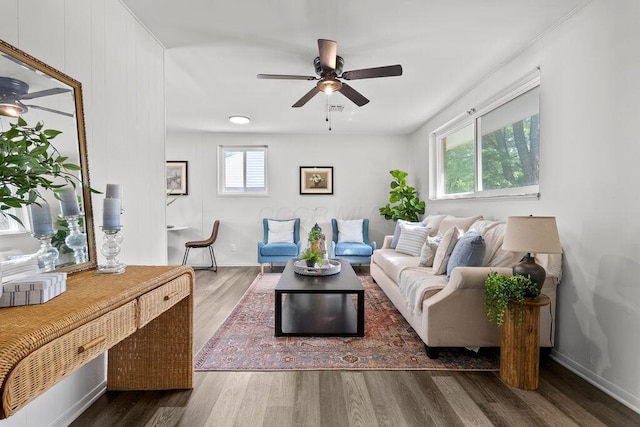 1556 Vilardo Ln, Columbus, OH 43227 - living room with a ceiling fan and wood finished floors