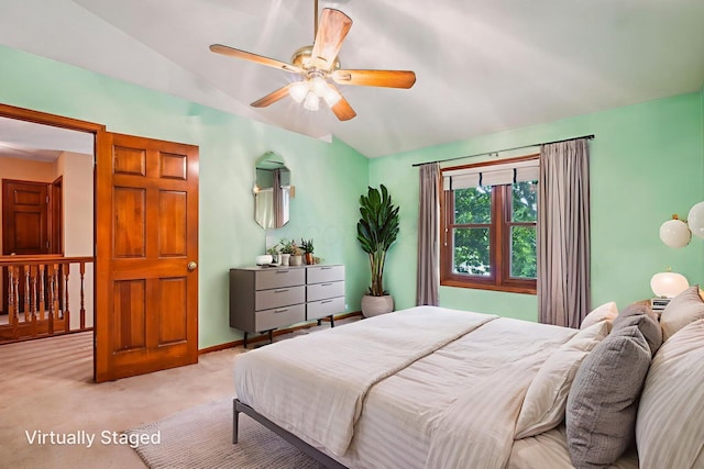 4867 Sarasota Ct, Hilliard, OH 43026 - bedroom featuring vaulted ceiling, light carpet, and ceiling fan