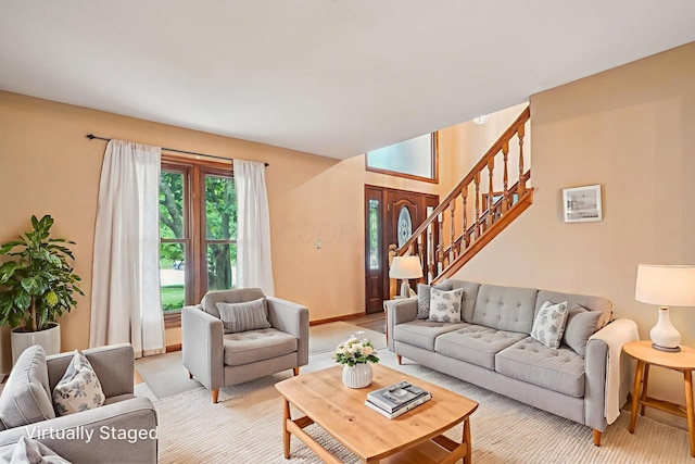 4867 Sarasota Ct, Hilliard, OH 43026 - living area with stairway and light colored carpet