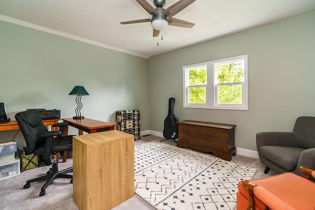 2686 Wicklow Rd, Columbus, OH 43204 - home office featuring light colored carpet, a ceiling fan, and crown molding
