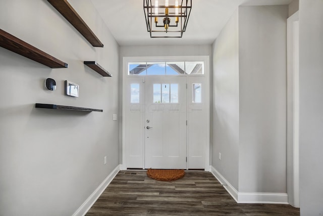 25500 Storms Rd, West Mansfield, OH 43358 - foyer featuring dark wood-style flooring and a chandelier