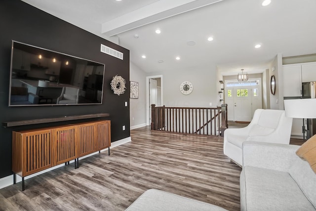 25500 Storms Rd, West Mansfield, OH 43358 - living area featuring wood finished floors, recessed lighting, and a chandelier