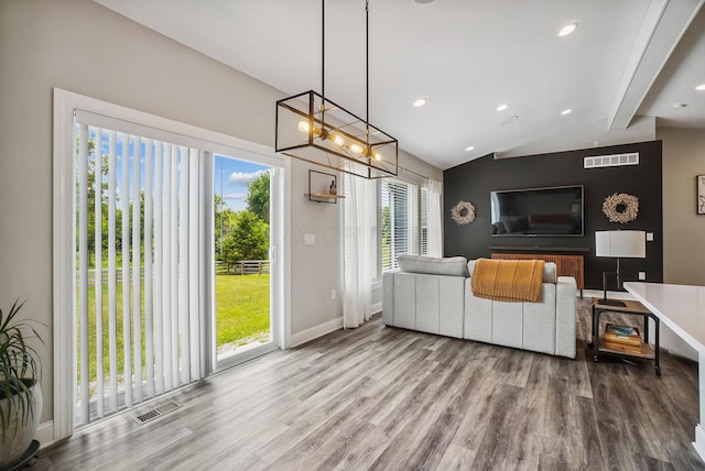 25500 Storms Rd, West Mansfield, OH 43358 - living room featuring wood finished floors, a chandelier, and recessed lighting