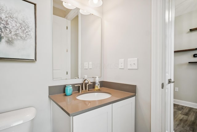 25500 Storms Rd, West Mansfield, OH 43358 - half bath featuring vanity and wood finished floors