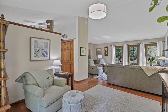 680 Rainbow Dr NW, Lancaster, OH 43130 - living room featuring wood finished floors and a ceiling fan