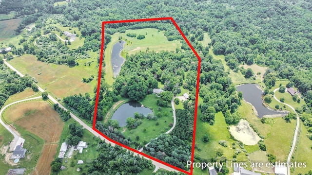 8421 Ransom Rd, Mount Vernon, OH 43050 - aerial overview of property's location with a nearby body of water and property boundaries highlighted