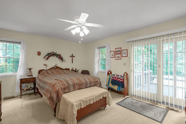 8421 Ransom Rd, Mount Vernon, OH 43050 - bedroom with access to outside, multiple windows, carpet, and a ceiling fan