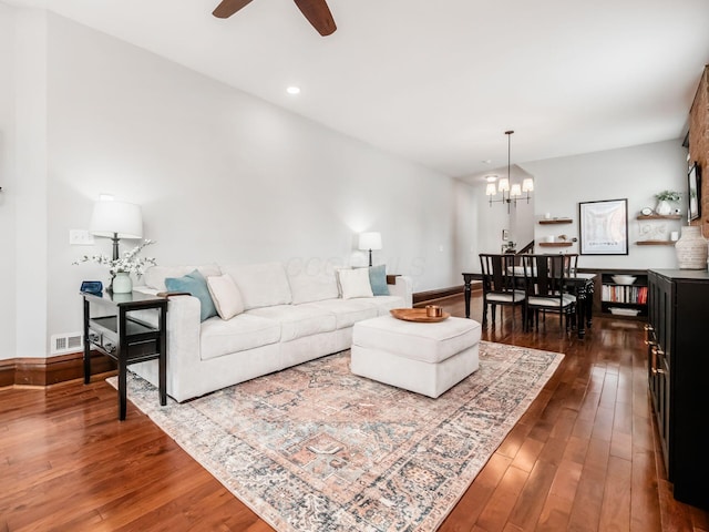 119 Miami Ave Unit 119, Columbus, OH 43203 - living area with dark wood-type flooring, ceiling fan, a chandelier, and recessed lighting