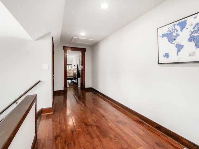 119 Miami Ave Unit 119, Columbus, OH 43203 - corridor featuring attic access, dark wood-style floors, recessed lighting, and lofted ceiling