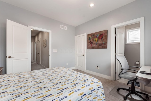 1232 N Grant Ave, Columbus, OH 43201 - bedroom featuring light colored carpet, a desk, and recessed lighting