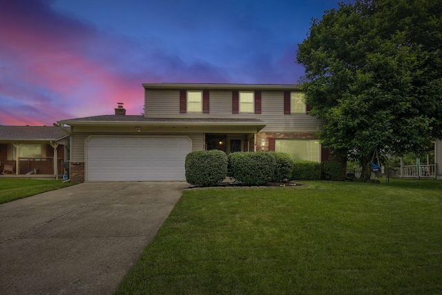 2036 Queensbridge Dr, Columbus, OH 43235 - traditional-style home featuring brick siding, driveway, a yard, a chimney, and a garage
