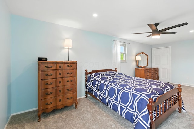 2036 Queensbridge Dr, Columbus, OH 43235 - bedroom featuring carpet flooring, a ceiling fan, and recessed lighting