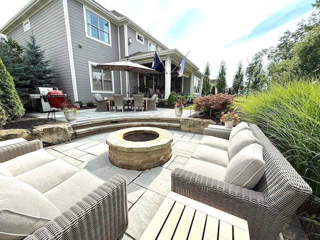 2000 Forestview Ln, Delaware, OH 43015 - view of patio / terrace featuring outdoor dining area, an outdoor living space with a fire pit, and a grill