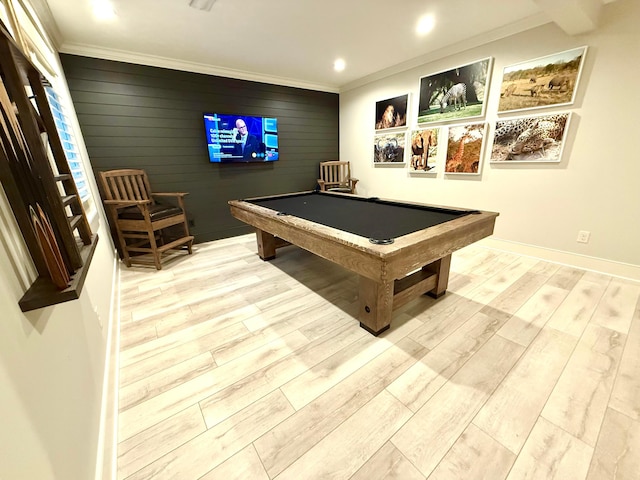 2000 Forestview Ln, Delaware, OH 43015 - playroom with wood finished floors, billiards, ornamental molding, and recessed lighting