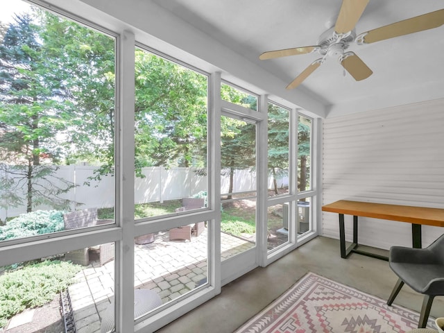 1235 Shagbark Rd, Columbus, OH 43230 - sunroom / solarium featuring a ceiling fan, plenty of natural light, and concrete floors