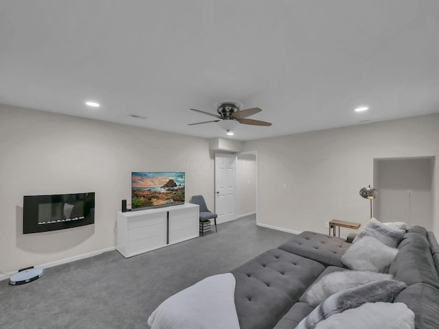 1235 Shagbark Rd, Columbus, OH 43230 - carpeted living room featuring a ceiling fan and recessed lighting