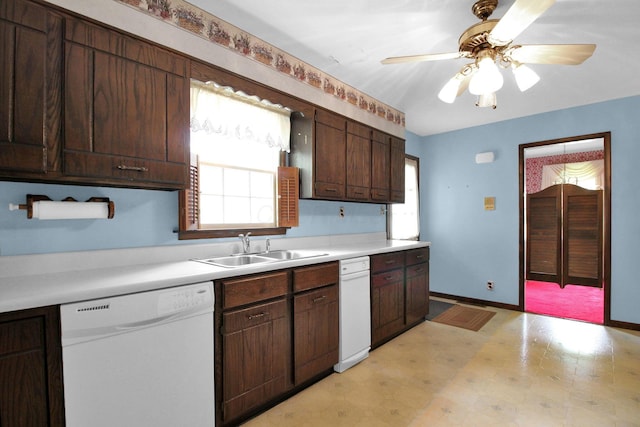 2399 Arabelle Dr NE, Lancaster, OH 43130 - kitchen featuring white dishwasher, plenty of natural light, light floors, and light countertops