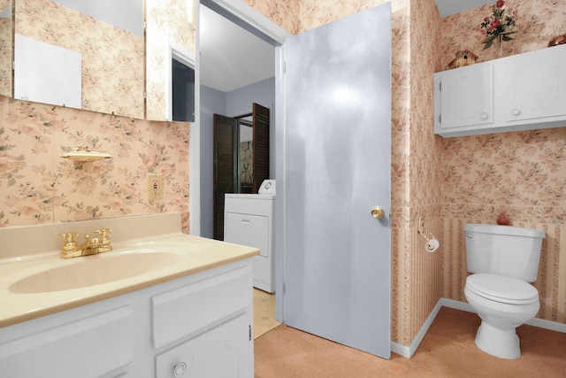 2399 Arabelle Dr NE, Lancaster, OH 43130 - bathroom featuring washer / clothes dryer, wallpapered walls, and vanity