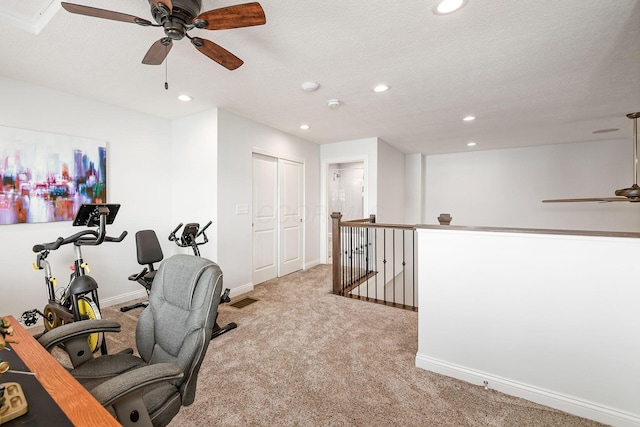 5540 Eva Loop S, Dublin, OH 43016 - home office with a ceiling fan, carpet floors, recessed lighting, and a textured ceiling