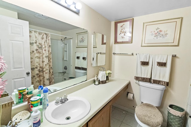 5500 Saddlebrook Dr, Columbus, OH 43221 - full bathroom with tile patterned flooring, vanity, and shower / bath combo with shower curtain