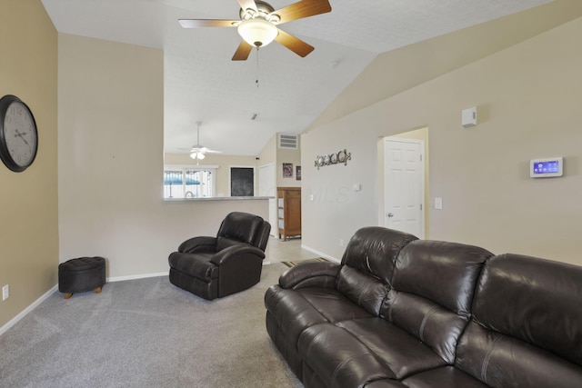 3991 Shannon Green Dr Unit 152, Canal Winchester, OH 43110 - carpeted living room with a ceiling fan and lofted ceiling