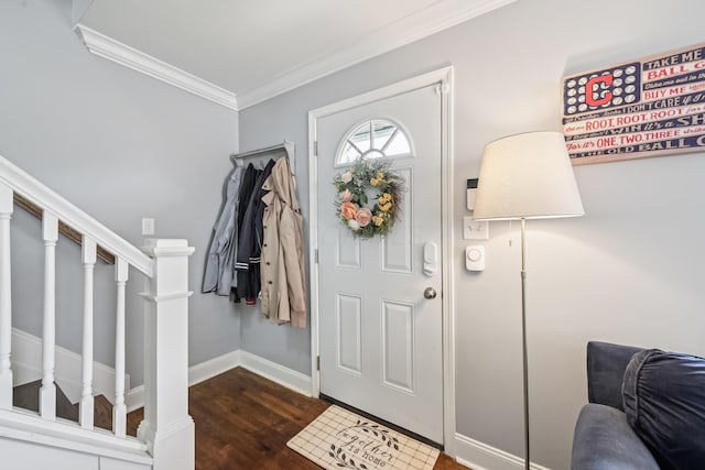 2931 Templeton Rd, Columbus, OH 43209 - foyer entrance featuring crown molding, stairs, and wood finished floors