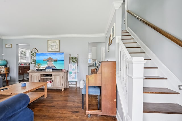 2931 Templeton Rd, Columbus, OH 43209 - living area featuring ornamental molding, stairs, and wood finished floors