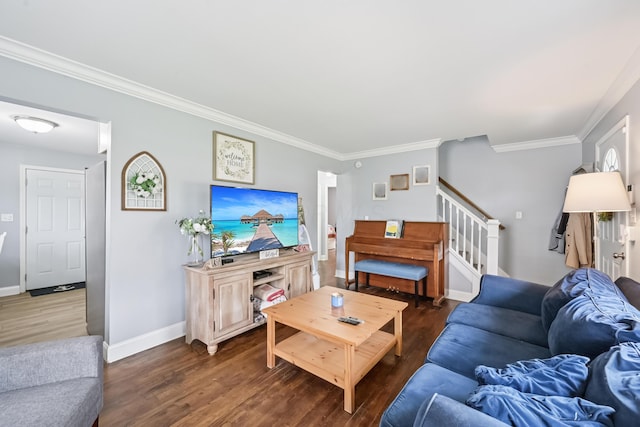 2931 Templeton Rd, Columbus, OH 43209 - living room with crown molding, wood finished floors, and stairway
