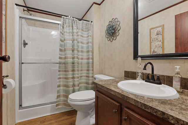 2445 Columbus-Lancaster Rd NW Unit 248Hickory, Lancaster, OH 43130 - bathroom with a shower with shower curtain, wood finished floors, and vanity