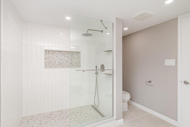 205 N Gould Rd, Columbus, OH 43209 - bathroom featuring a walk in shower, tile patterned flooring, and recessed lighting