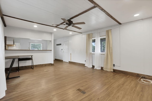 19 E 1st St, The Plains, OH 45780 - unfurnished living room with a ceiling fan, wood finished floors, and recessed lighting