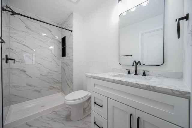 260 Old Coach Pl, Canal Winchester, OH 43110 - full bathroom featuring vanity, marble finish flooring, a marble finish shower, and a textured ceiling