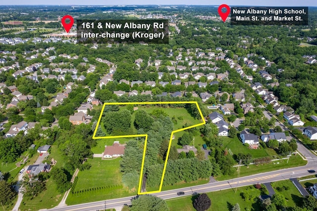 5650 Harlem Rd, New Albany, OH 43054 - aerial overview of property's location with property parcel outlined